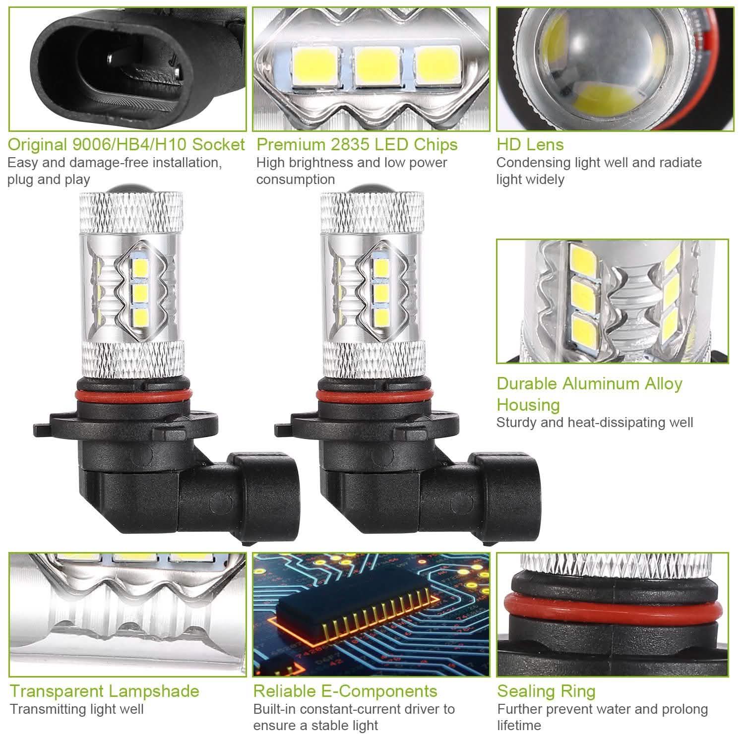 2-Piece: 980LM 80W 9006 HB4 LED Fog DRL Light Bulb DailySale