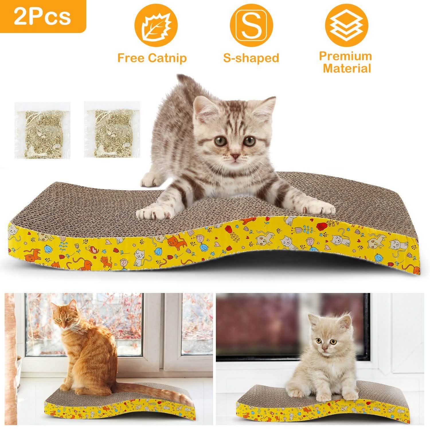 2-Piece: Cardboard S-shaped Curve Cat Scratching Pad DailySale
