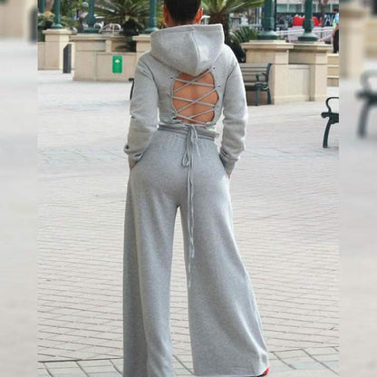 2-Piece: Drawstring Open Back Loose Trouser Legs Suit DailySale