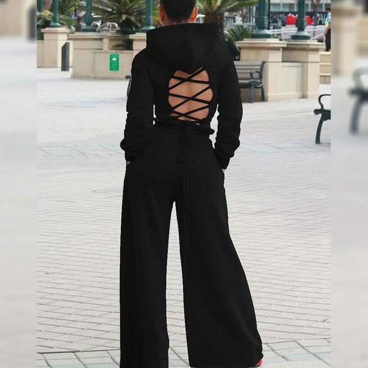 2-Piece: Drawstring Open Back Loose Trouser Legs Suit DailySale