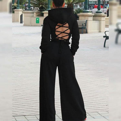 2-Piece: Drawstring Open Back Loose Trouser Legs Suit DailySale
