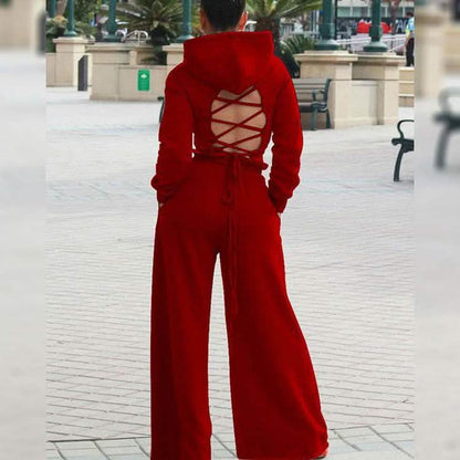 2-Piece: Drawstring Open Back Loose Trouser Legs Suit DailySale