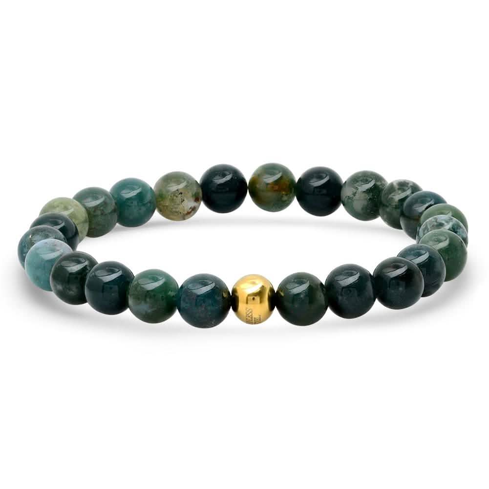 2-Piece: Green Agate Beaded and 18k Gold Plated Box Link Bracelet Set DailySale