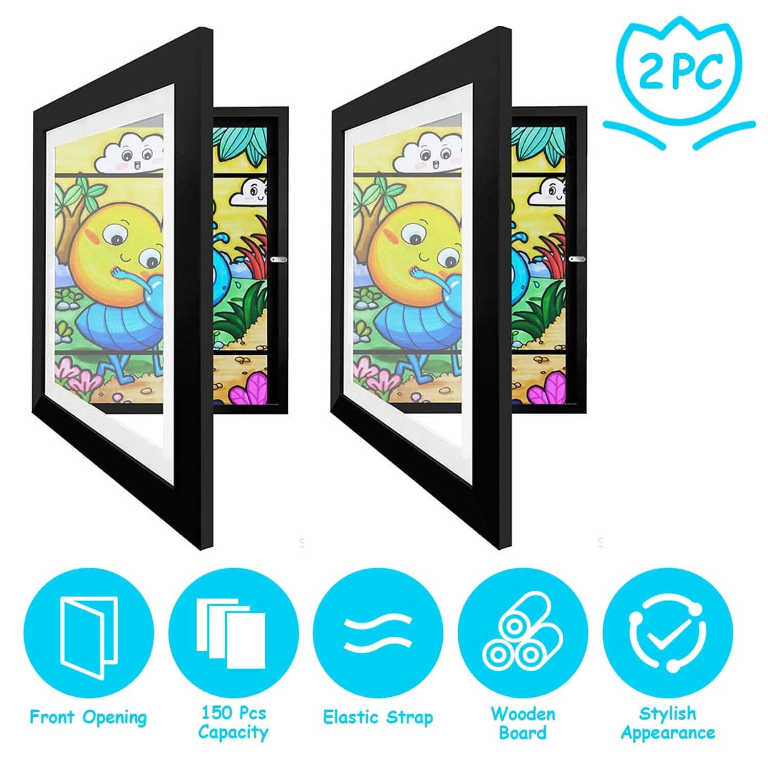 2-Piece: Kids Art Frame Front Opening Wooden Picture Frame DailySale