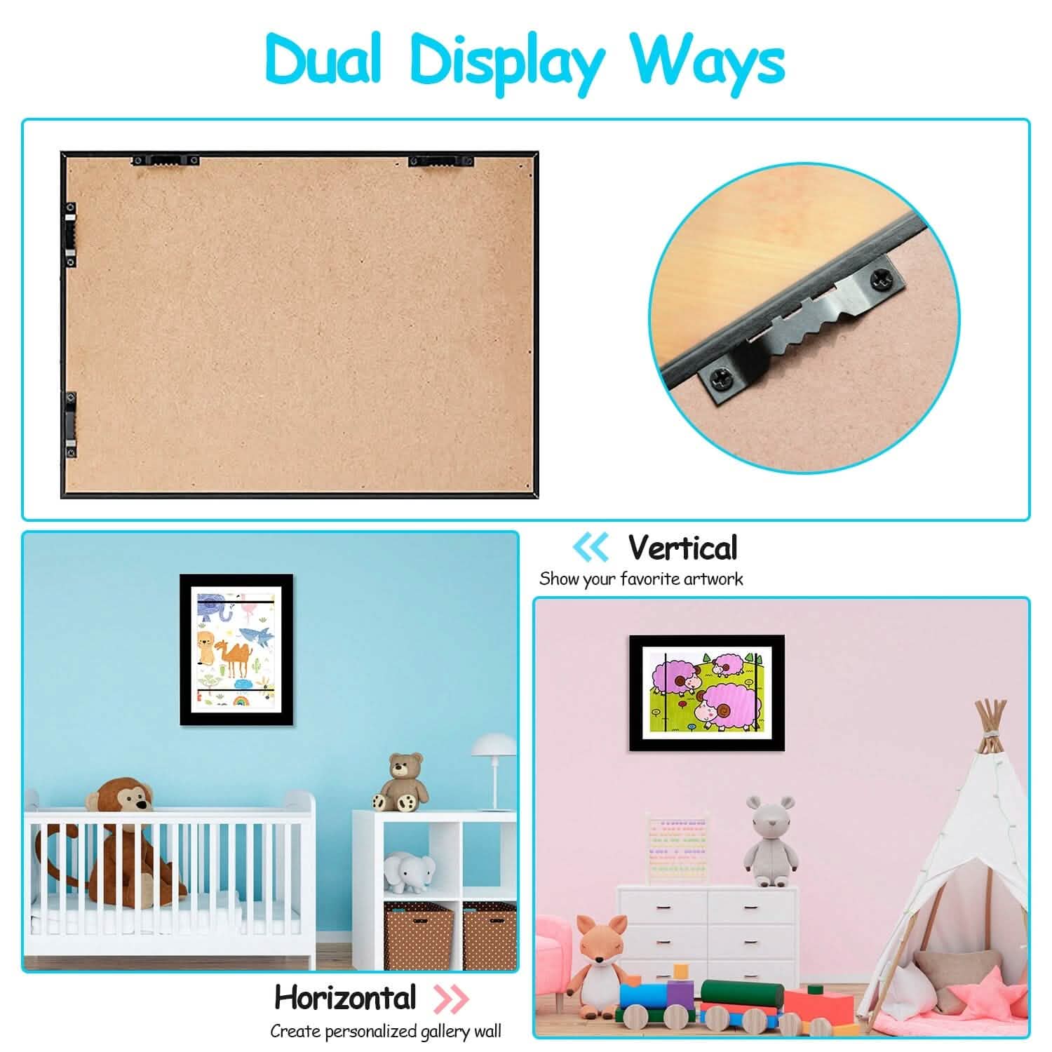 2-Piece: Kids Art Frame Front Opening Wooden Picture Frame DailySale
