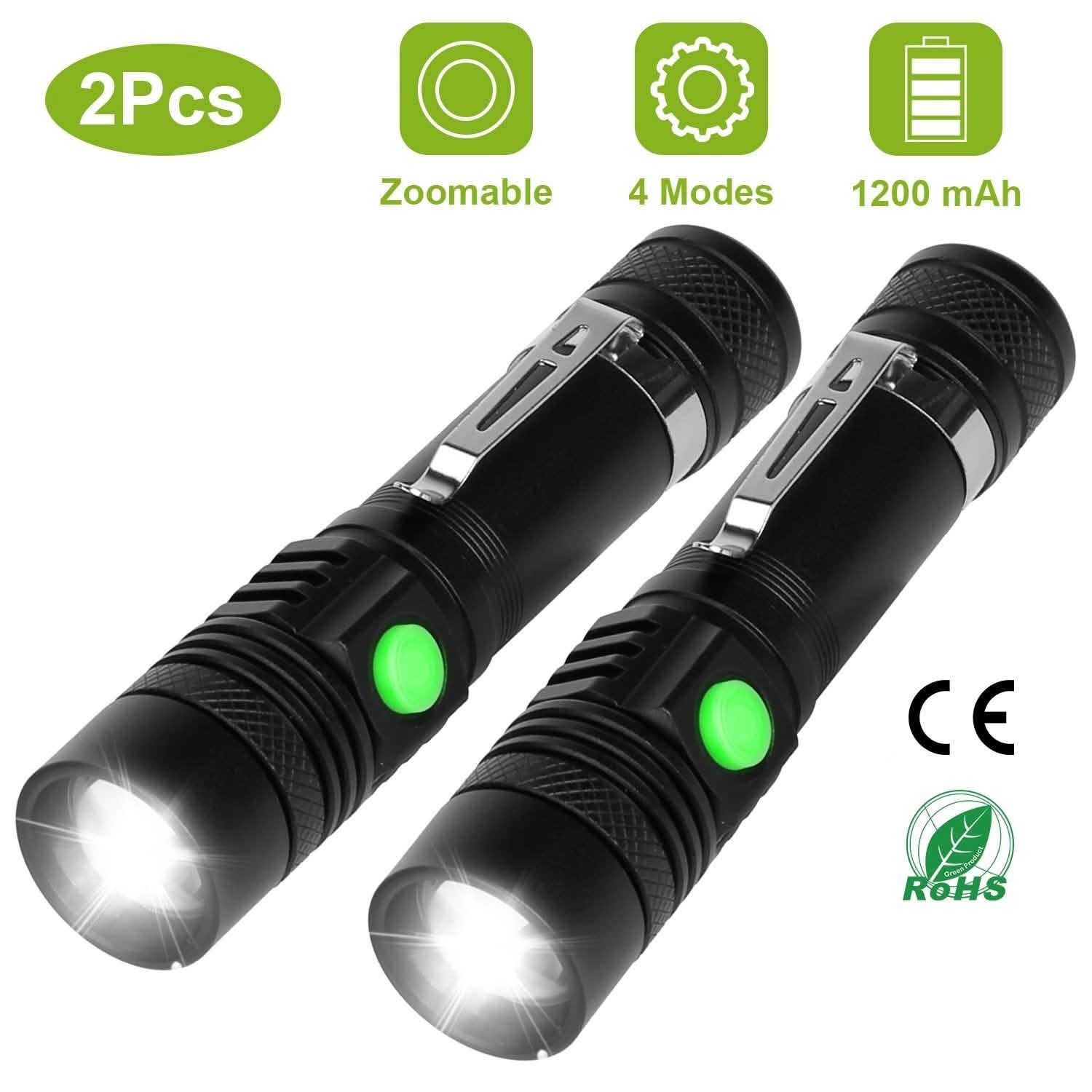 2-Piece: LED Handheld Flashlight Zoomable USB Rechargable DailySale
