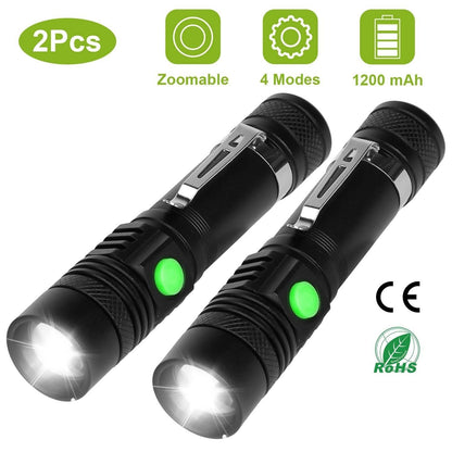 2-Piece: LED Handheld Flashlight Zoomable USB Rechargable DailySale