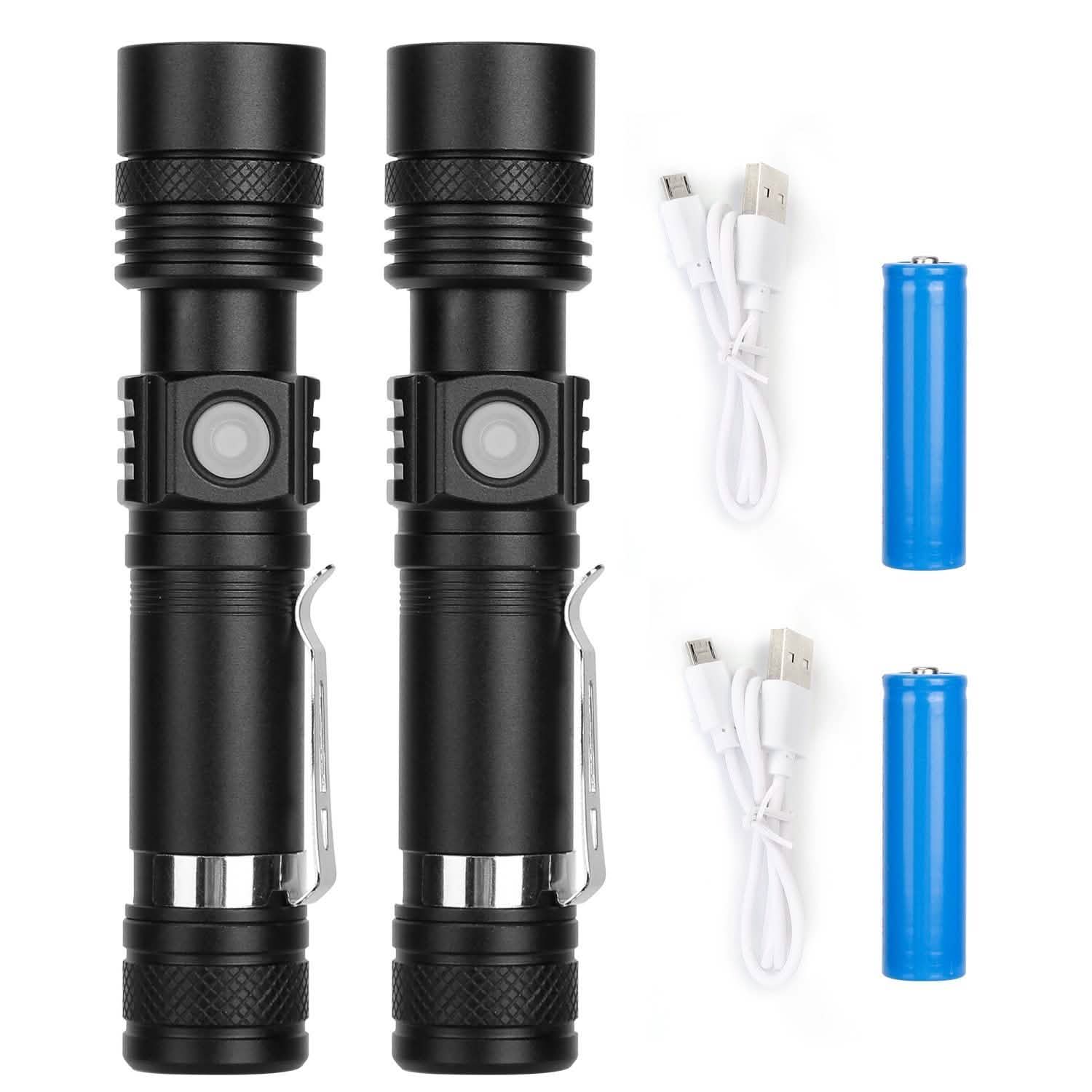 2-Piece: LED Handheld Flashlight Zoomable USB Rechargable DailySale