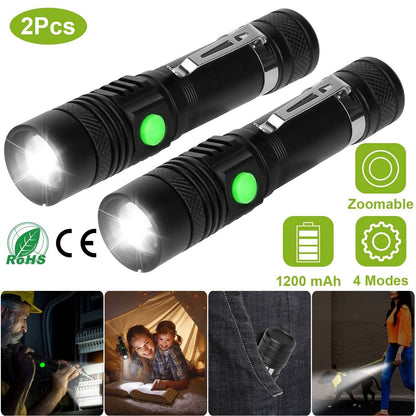 2-Piece: LED Handheld Flashlight Zoomable USB Rechargable DailySale
