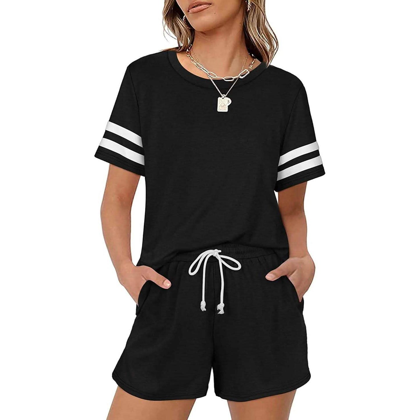 2-Piece: Loungewear for Women Short Sleeve Sweatsuit Sets Crewneck Loose Fit Outfits DailySale