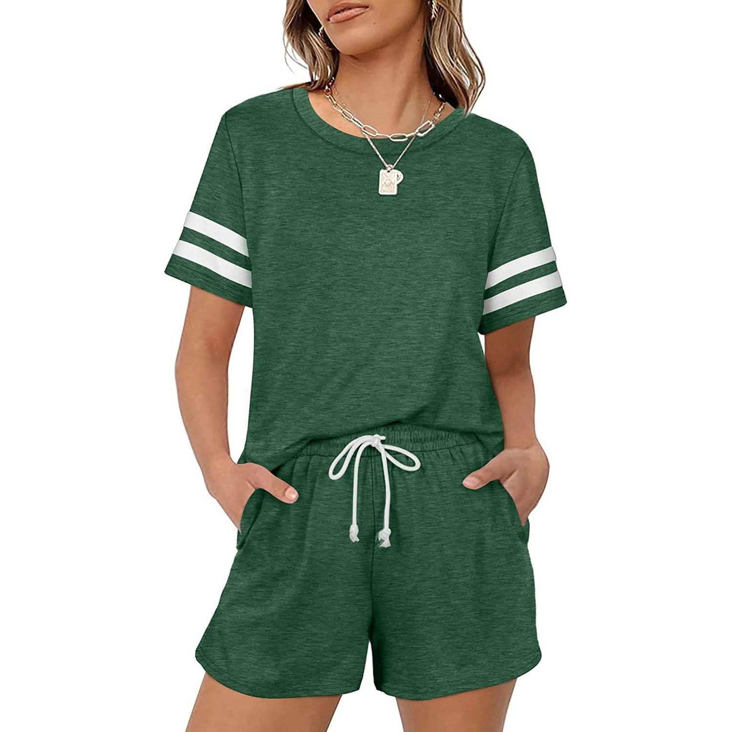 2-Piece: Loungewear for Women Short Sleeve Sweatsuit Sets Crewneck Loose Fit Outfits DailySale