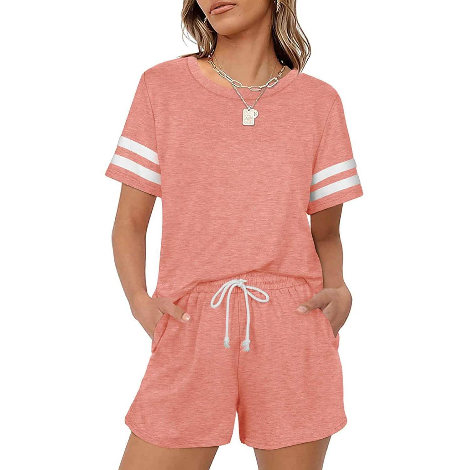 2-Piece: Loungewear for Women Short Sleeve Sweatsuit Sets Crewneck Loose Fit Outfits DailySale