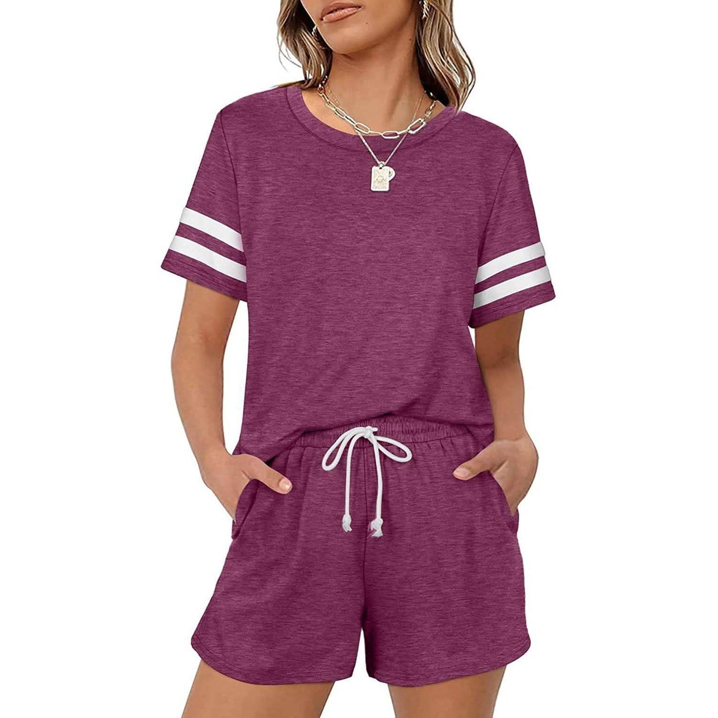 2-Piece: Loungewear for Women Short Sleeve Sweatsuit Sets Crewneck Loose Fit Outfits DailySale