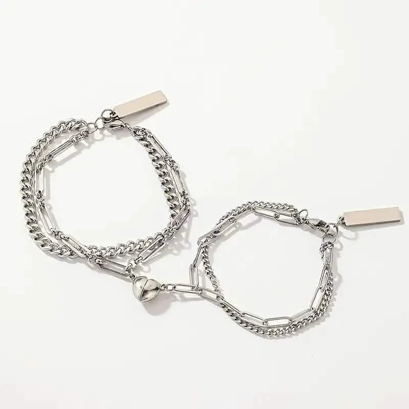 2-Piece: Lovers' Titanium Steel Love Magnet Bracelet DailySale