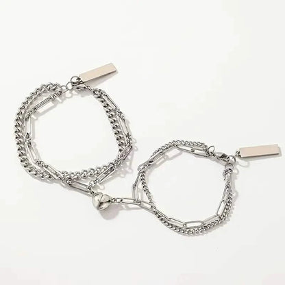 2-Piece: Lovers' Titanium Steel Love Magnet Bracelet DailySale