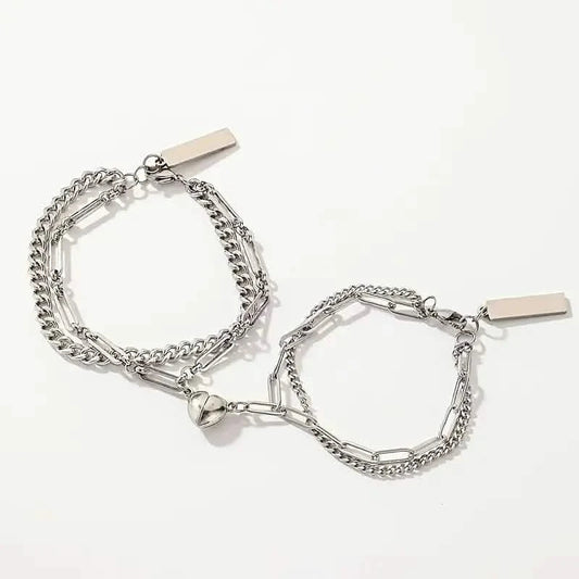2-Piece: Lovers' Titanium Steel Love Magnet Bracelet DailySale