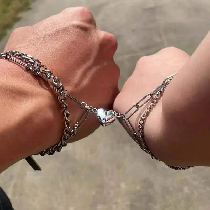 2-Piece: Lovers' Titanium Steel Love Magnet Bracelet DailySale