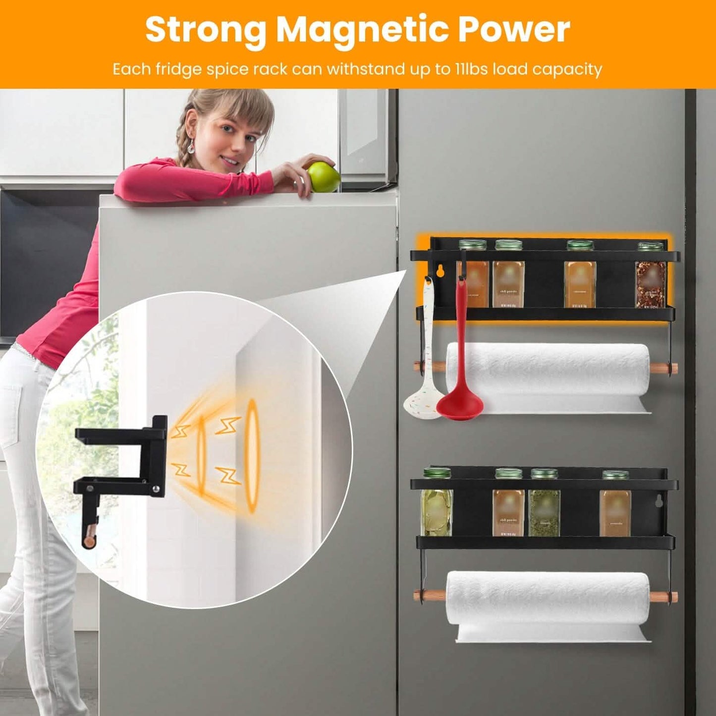 2-Piece: Magnetic Spice Racks for Refrigerator with Paper Towel Holder DailySale