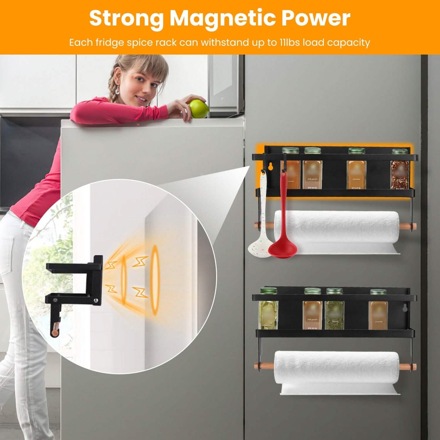2-Piece: Magnetic Spice Racks for Refrigerator with Paper Towel Holder DailySale