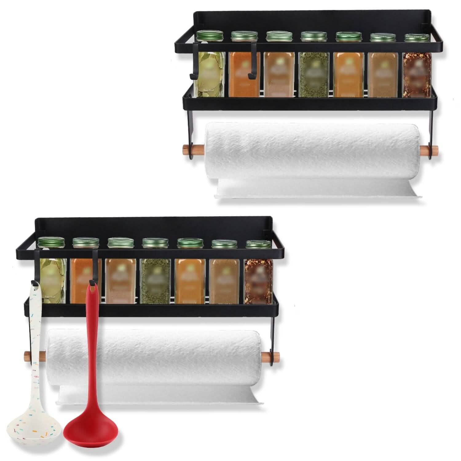 2-Piece: Magnetic Spice Racks for Refrigerator with Paper Towel Holder DailySale