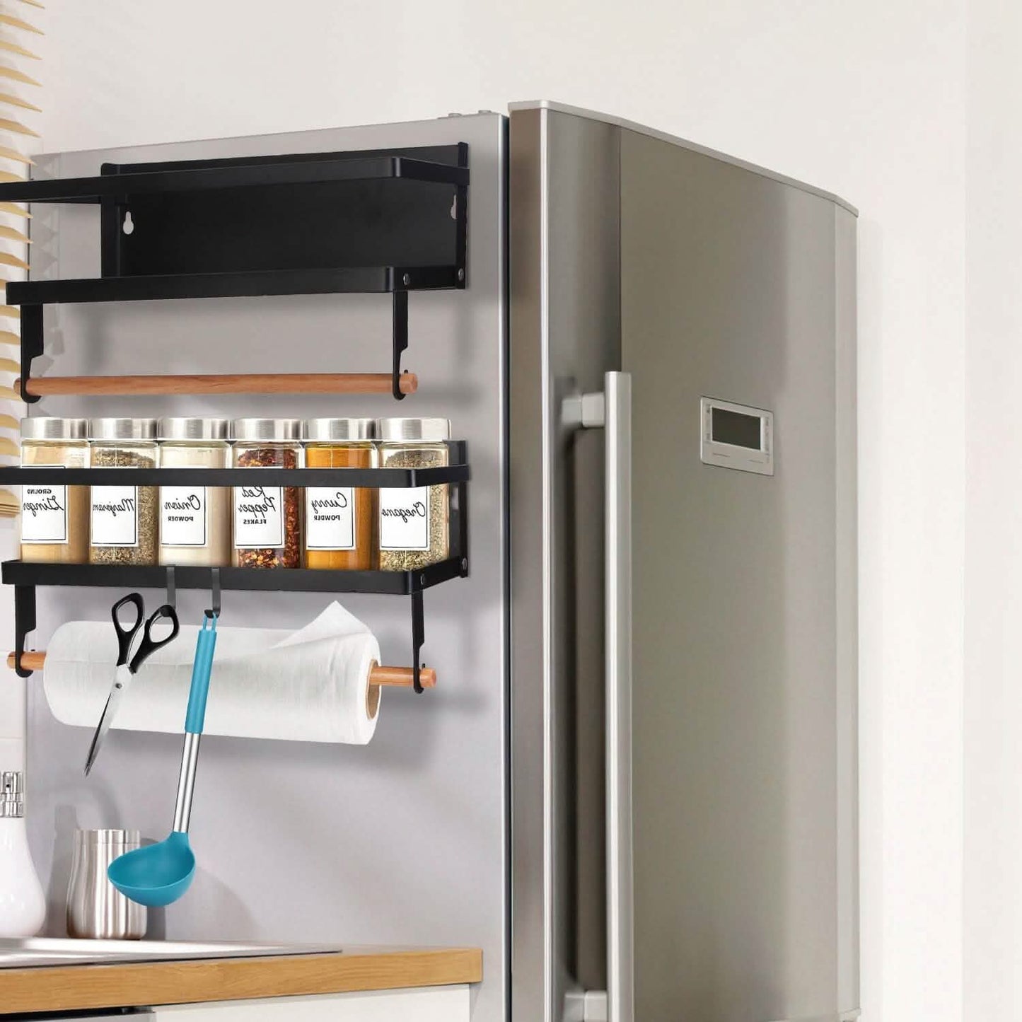 2-Piece: Magnetic Spice Racks for Refrigerator with Paper Towel Holder DailySale