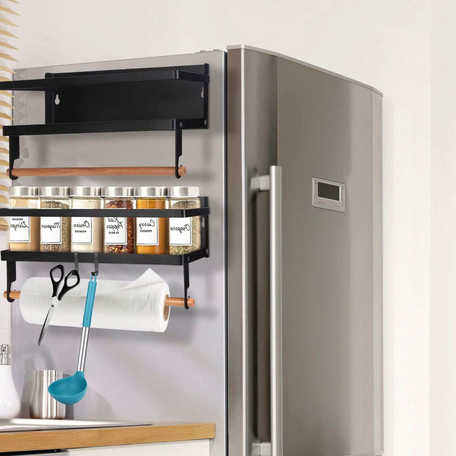 2-Piece: Magnetic Spice Racks for Refrigerator with Paper Towel Holder DailySale