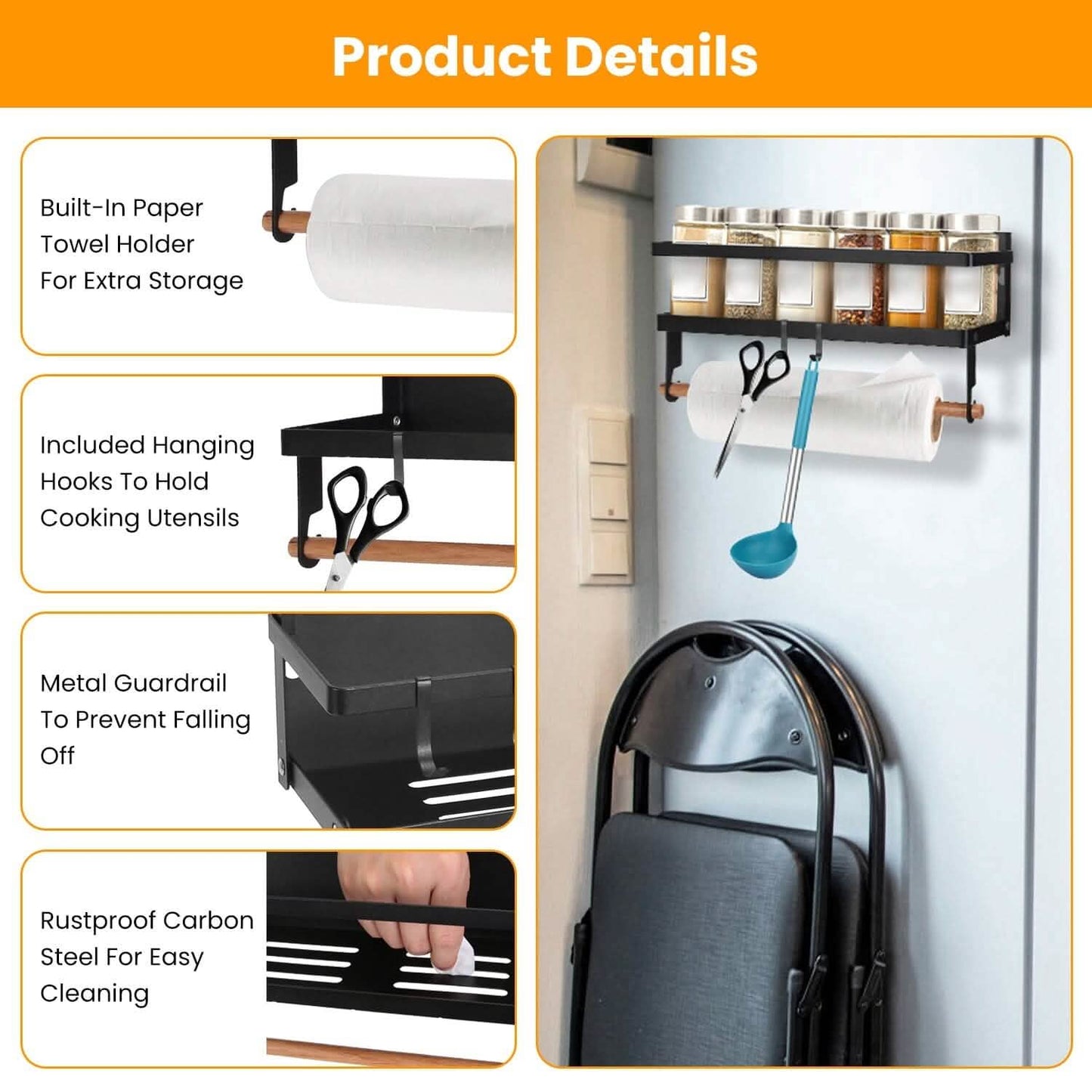 2-Piece: Magnetic Spice Racks for Refrigerator with Paper Towel Holder DailySale