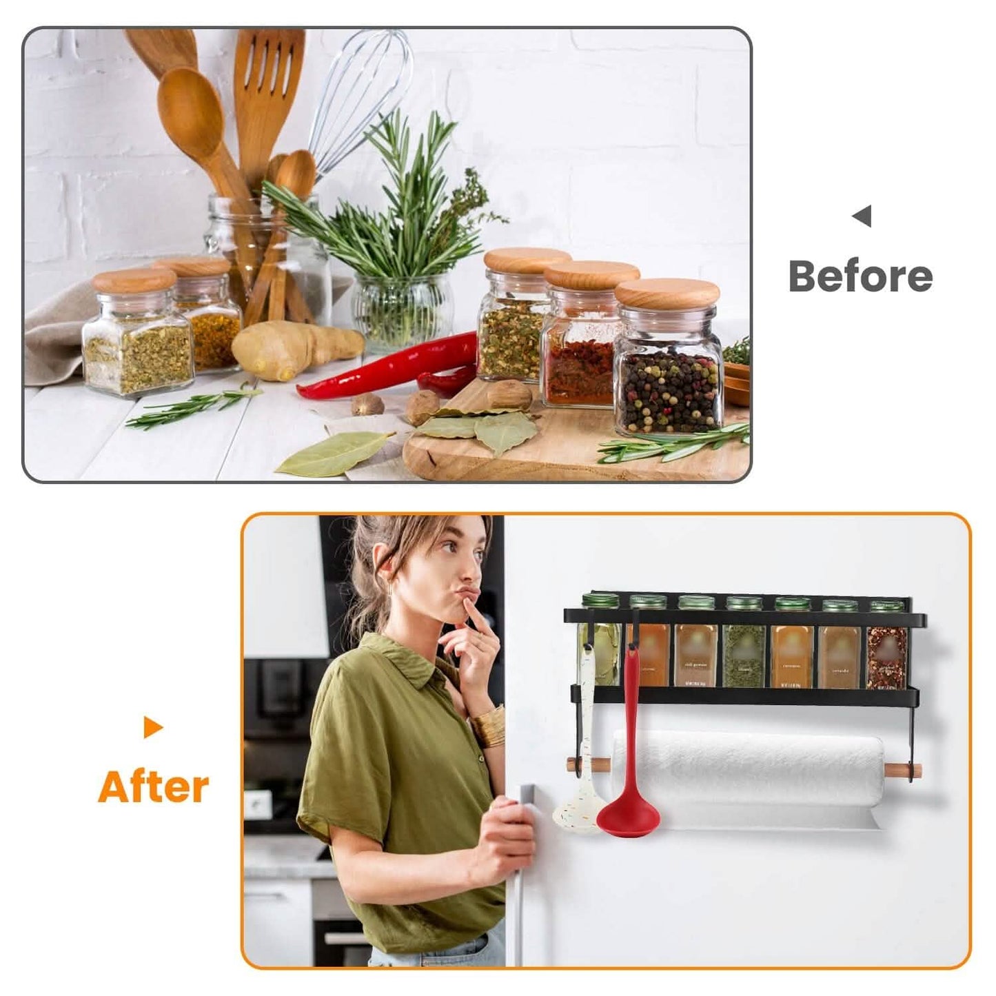 2-Piece: Magnetic Spice Racks for Refrigerator with Paper Towel Holder DailySale