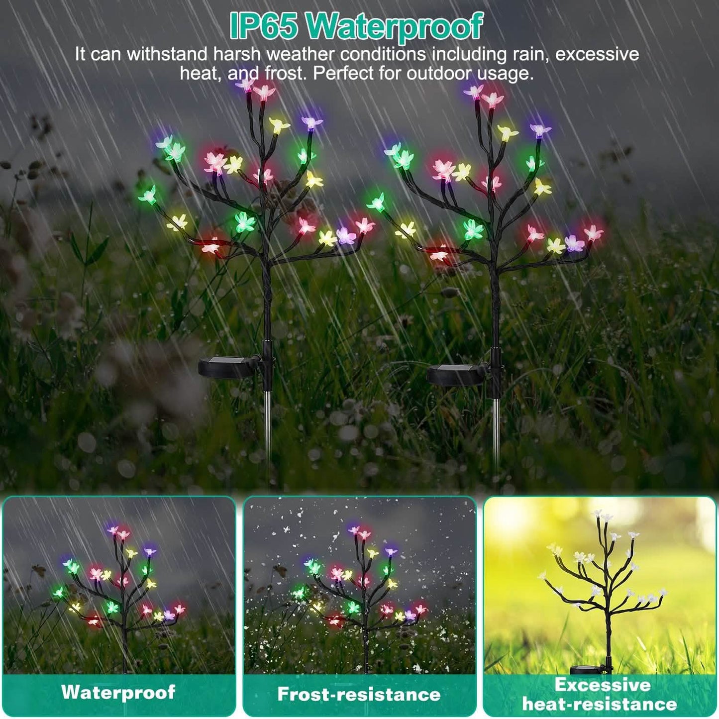2-Piece: Outdoor Solar Light Cherry Blossom Flower Landscape Light DailySale