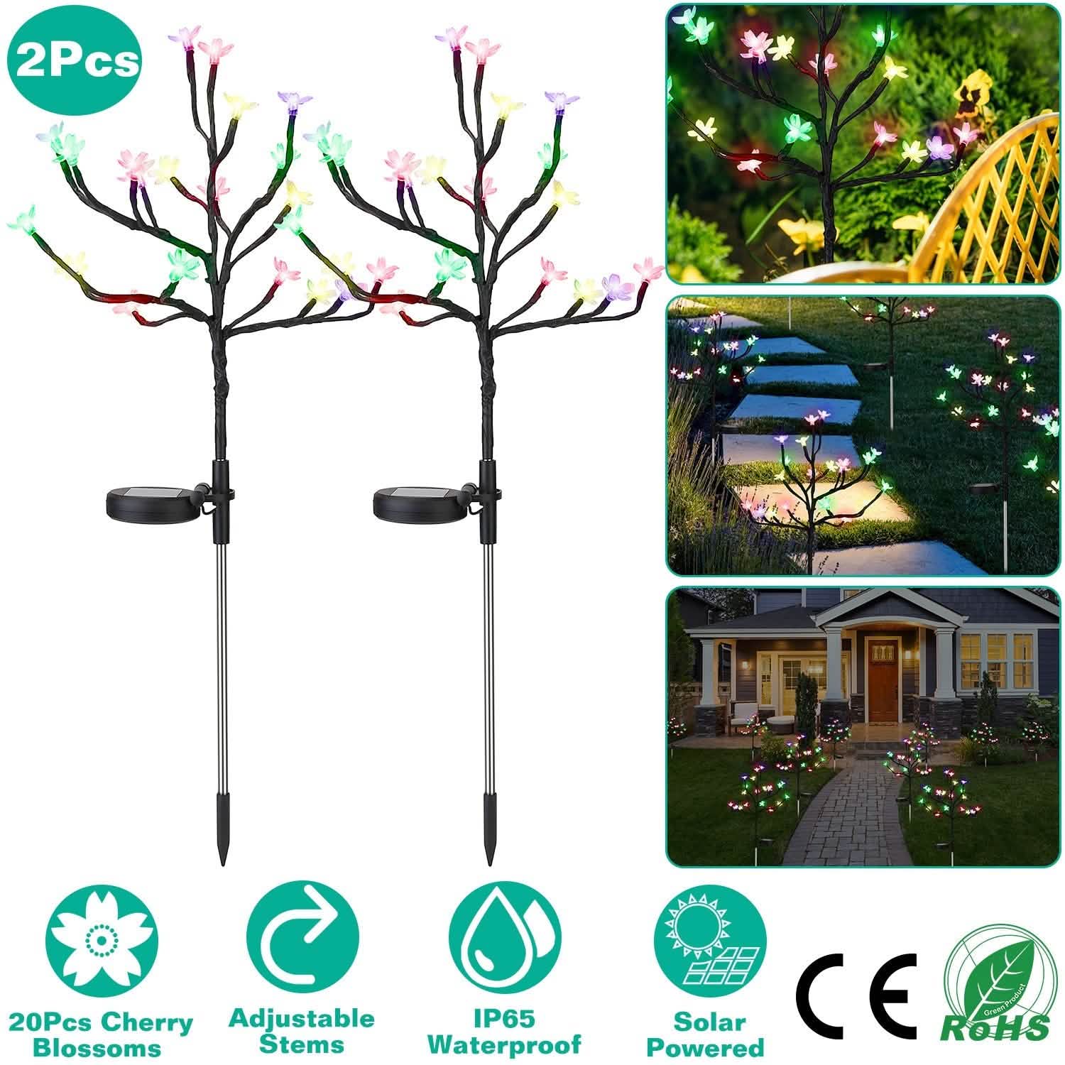 2-Piece: Outdoor Solar Light Cherry Blossom Flower Landscape Light DailySale