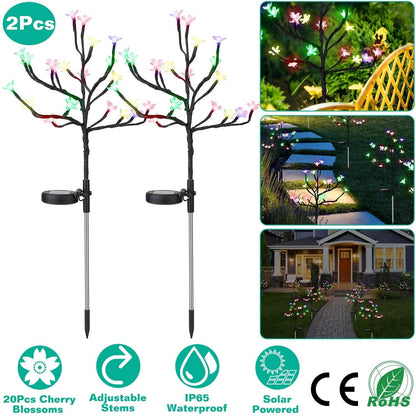 2-Piece: Outdoor Solar Light Cherry Blossom Flower Landscape Light DailySale