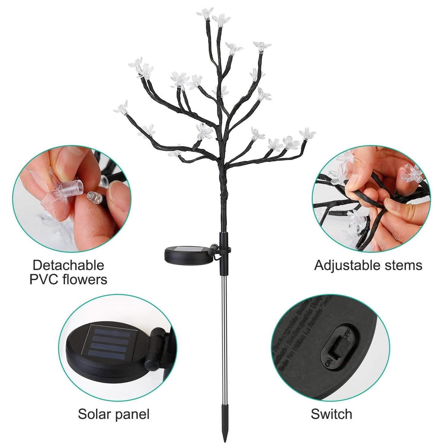 2-Piece: Outdoor Solar Light Cherry Blossom Flower Landscape Light DailySale