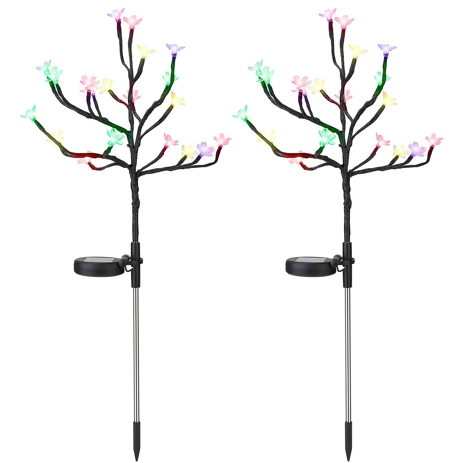 2-Piece: Outdoor Solar Light Cherry Blossom Flower Landscape Light DailySale