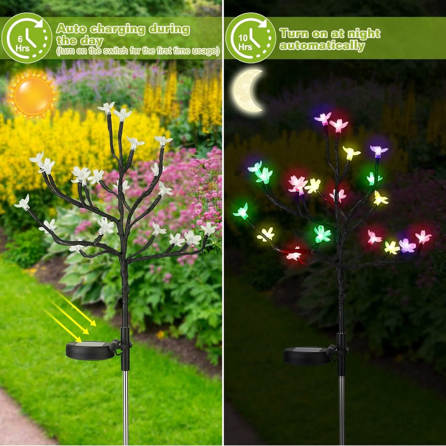 2-Piece: Outdoor Solar Light Cherry Blossom Flower Landscape Light DailySale