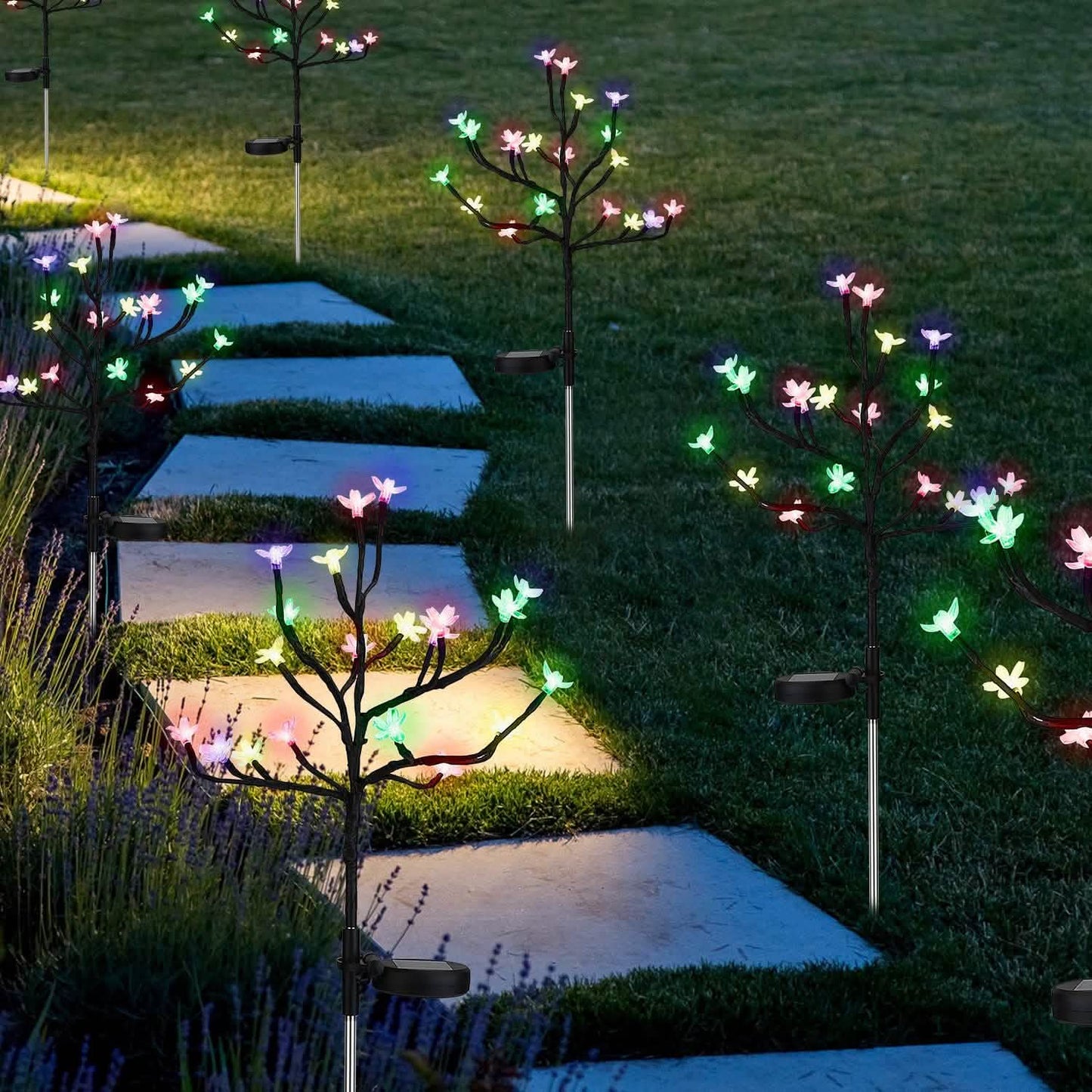 2-Piece: Outdoor Solar Light Cherry Blossom Flower Landscape Light DailySale