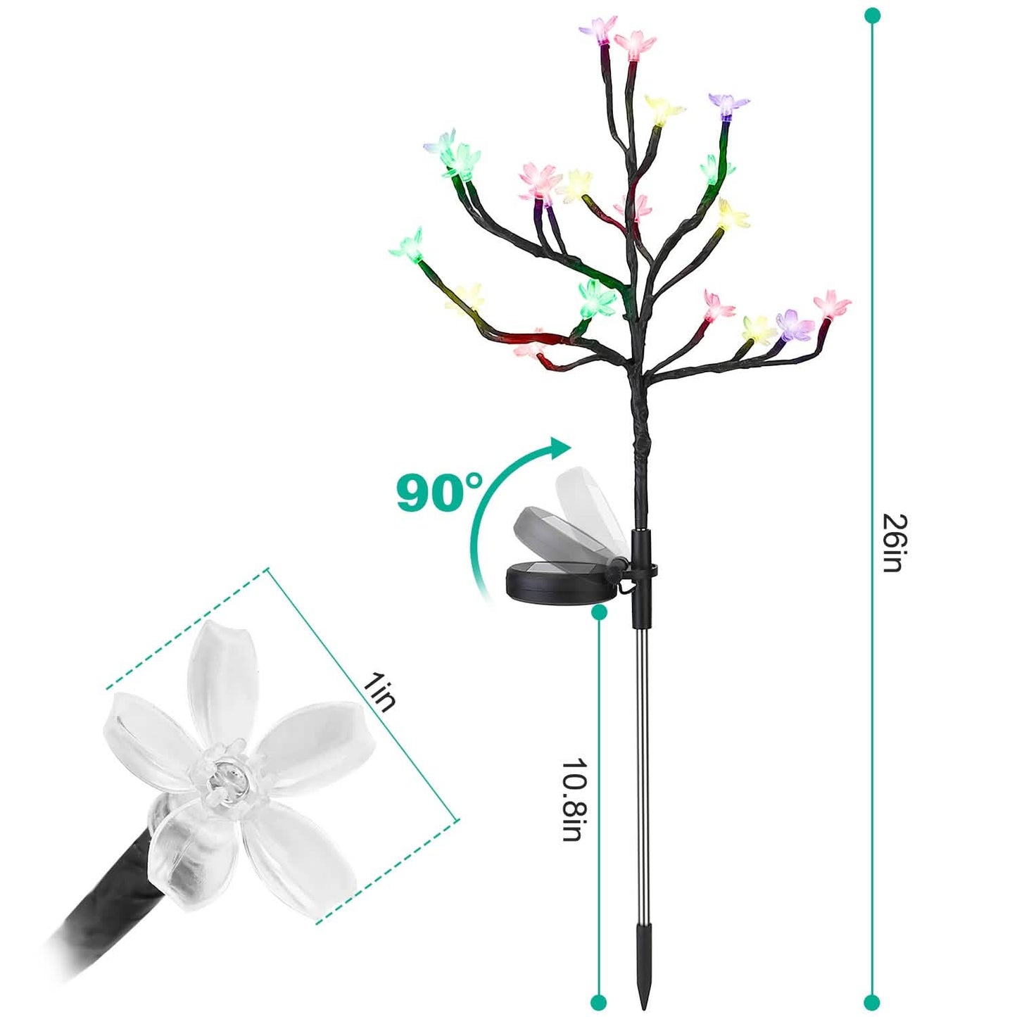 2-Piece: Outdoor Solar Light Cherry Blossom Flower Landscape Light DailySale