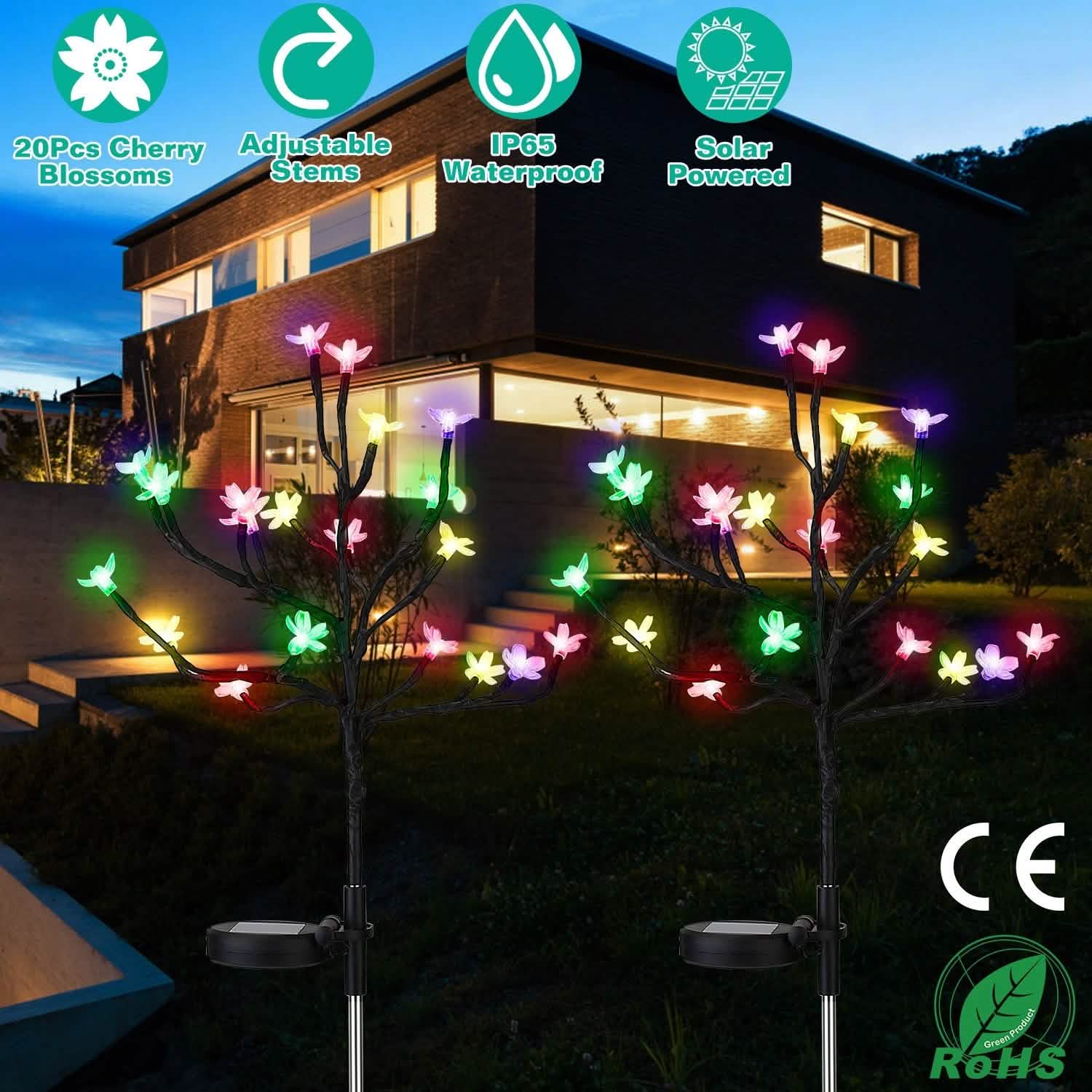 2-Piece: Outdoor Solar Light Cherry Blossom Flower Landscape Light DailySale