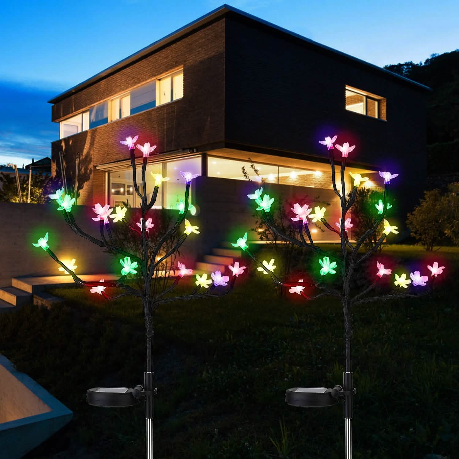 2-Piece: Outdoor Solar Light Cherry Blossom Flower Landscape Light DailySale