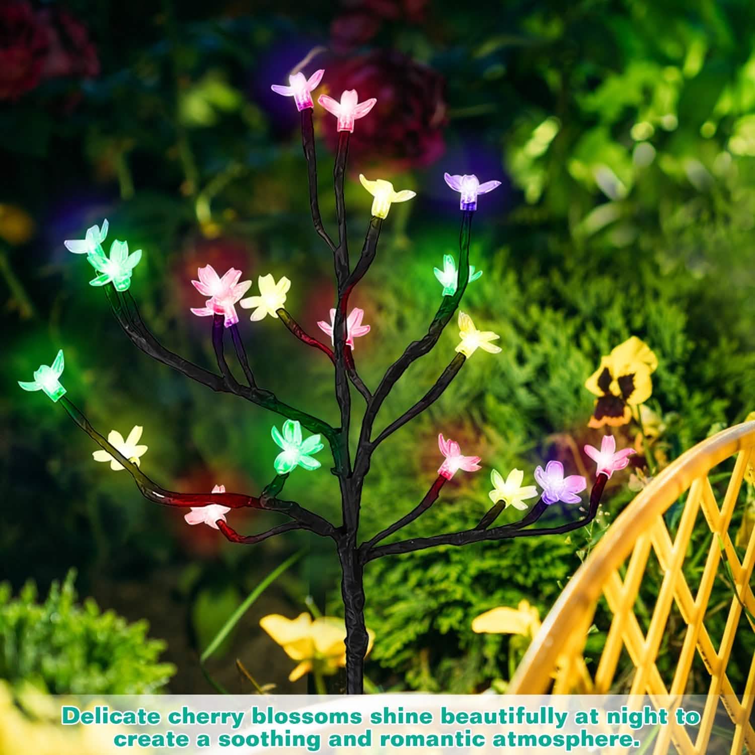 2-Piece: Outdoor Solar Light Cherry Blossom Flower Landscape Light DailySale