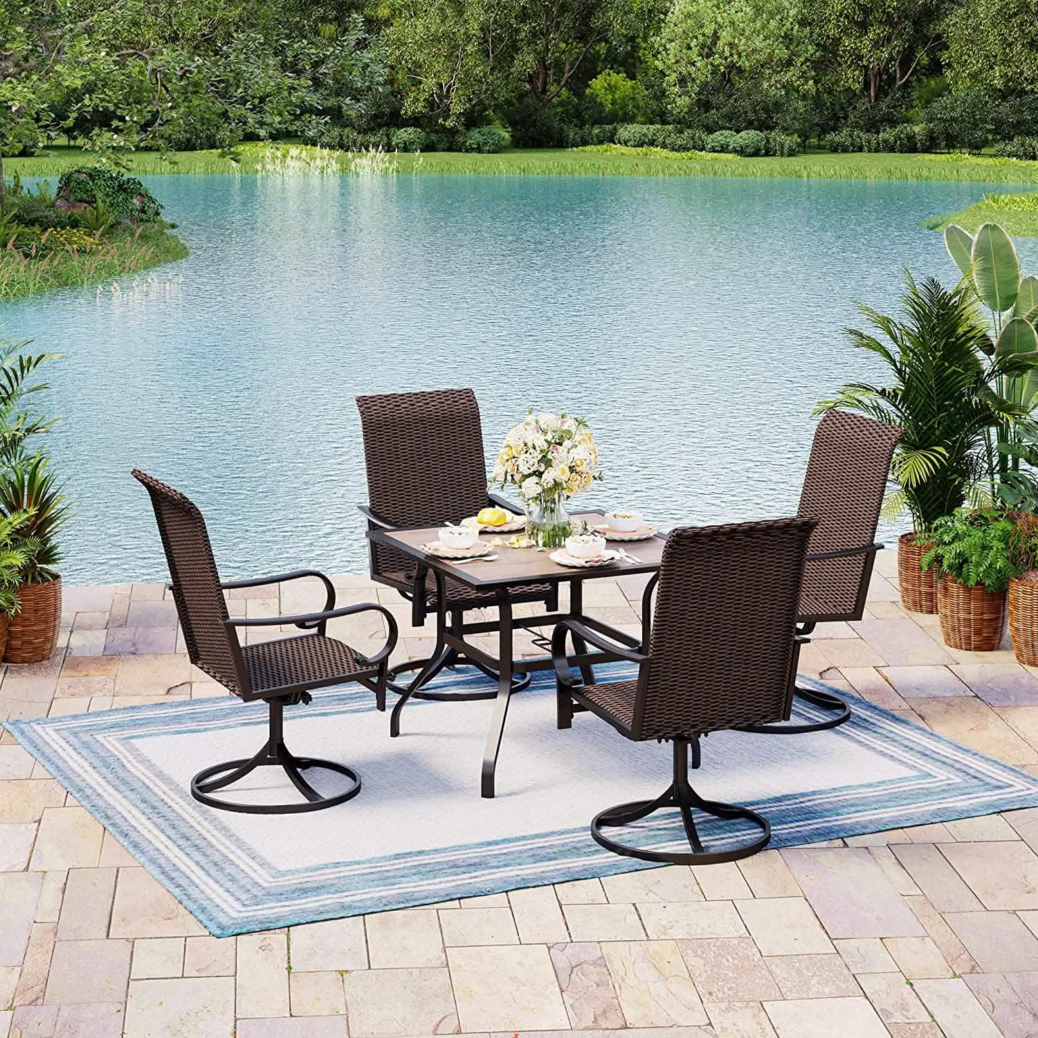 2-Piece: Outdoor Swivel Rattan Dining Chair Set DailySale