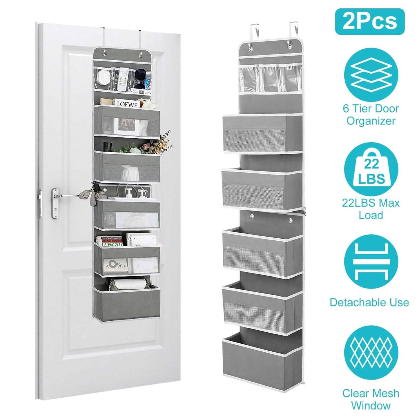 2-Piece: Over the Door Organizer 6-Tier Hanging Basket DailySale