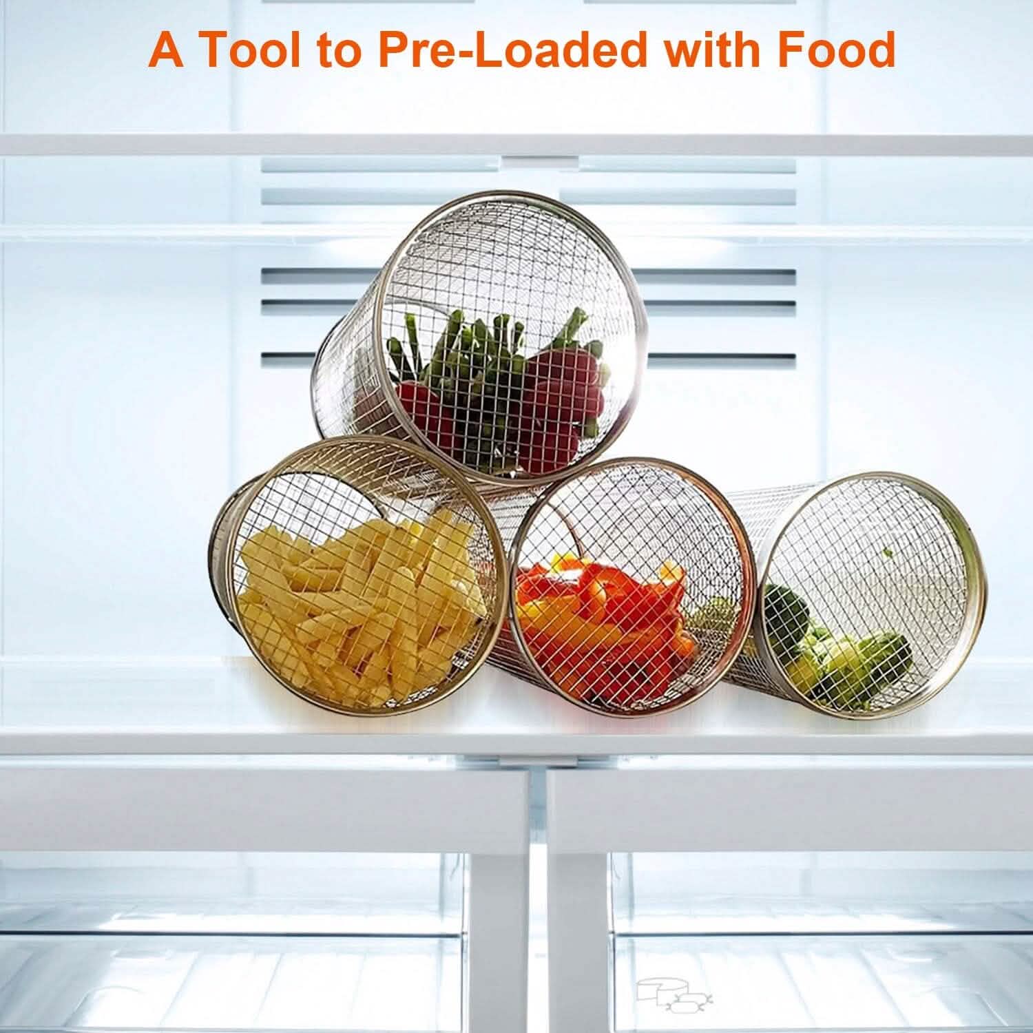 2-Piece: Portable BBQ Rolling Basket Round Stainless Steel Grill DailySale