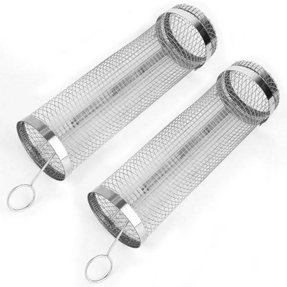 2-Piece: Portable BBQ Rolling Basket Round Stainless Steel Grill DailySale
