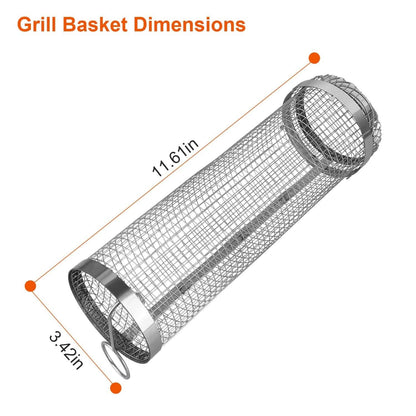 2-Piece: Portable BBQ Rolling Basket Round Stainless Steel Grill DailySale