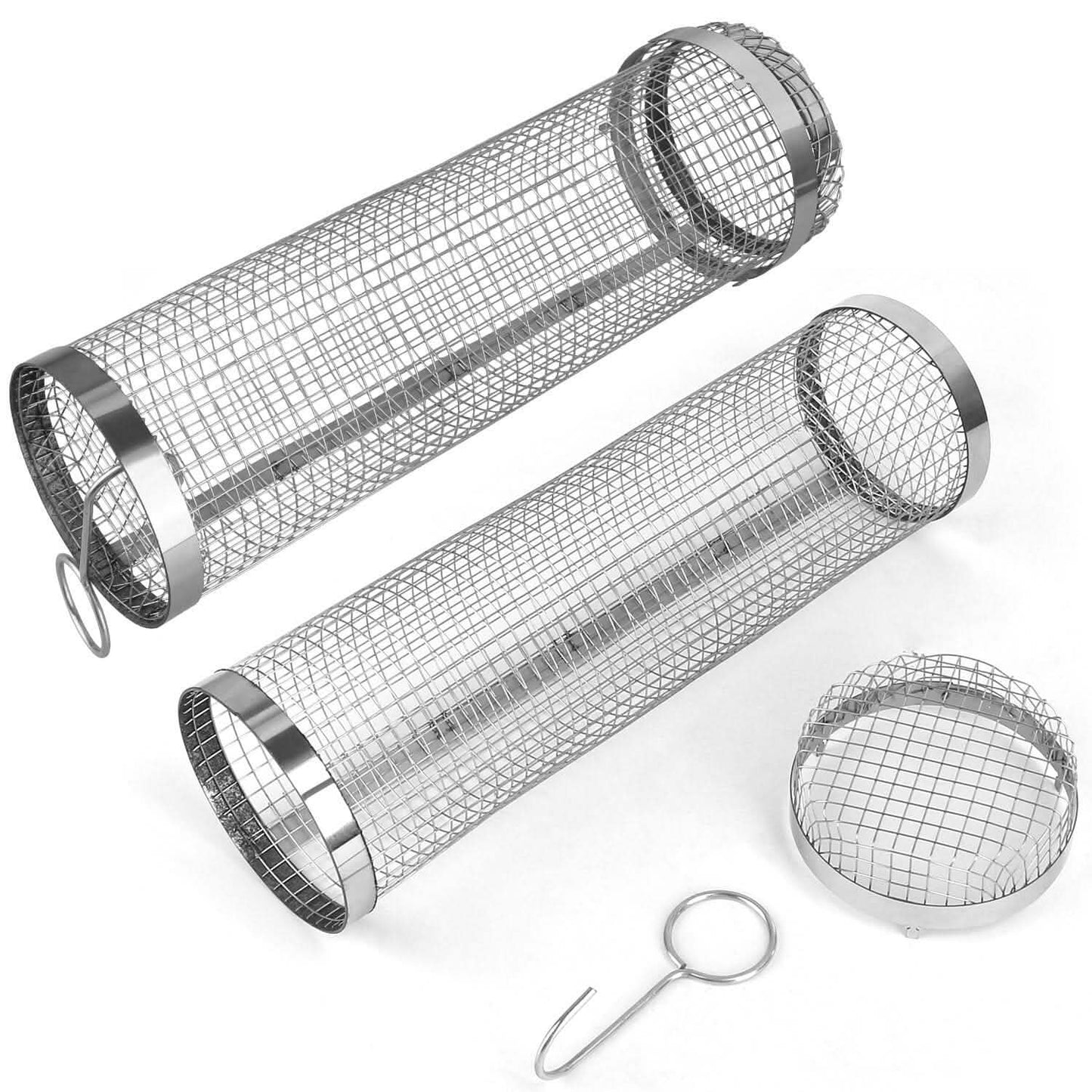 2-Piece: Portable BBQ Rolling Basket Round Stainless Steel Grill DailySale