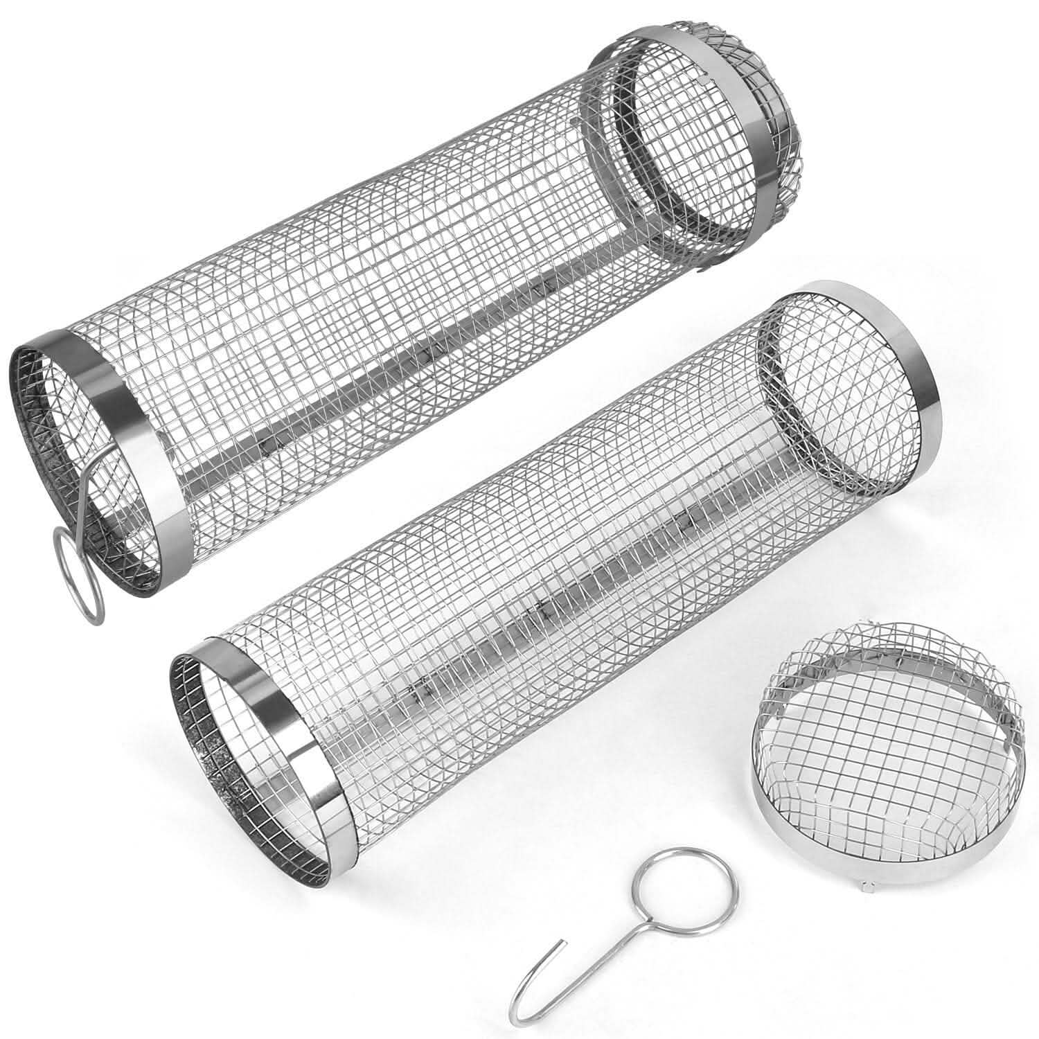 2-Piece: Portable BBQ Rolling Basket Round Stainless Steel Grill DailySale