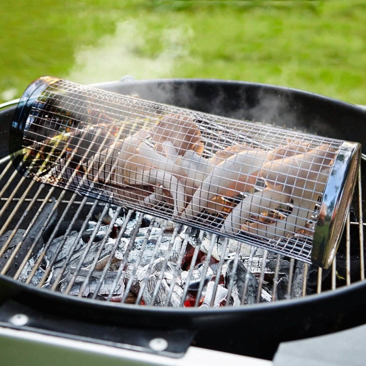 2-Piece: Portable BBQ Rolling Basket Round Stainless Steel Grill DailySale