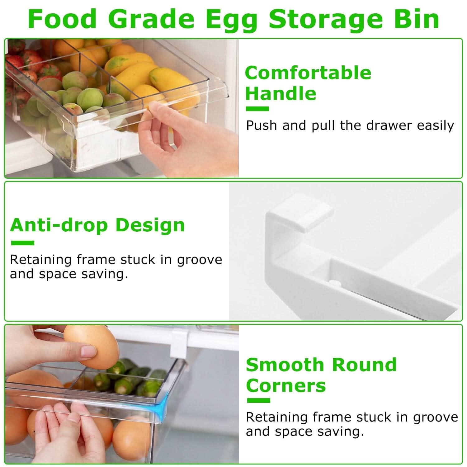 2-Piece: Refrigerator Egg Drawer 36 Egg Capacity Snap On Hanging Storage Tray DailySale
