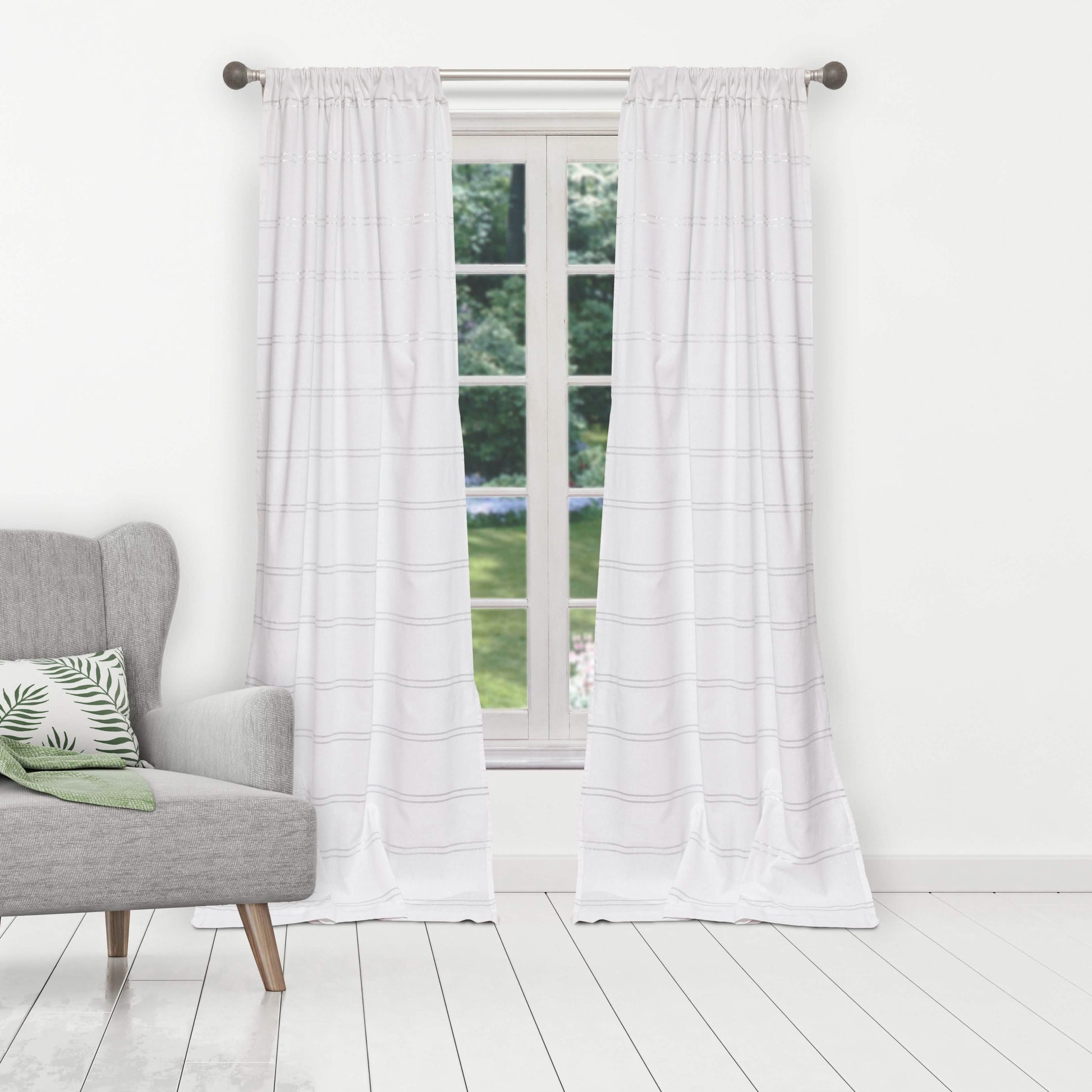 2-Piece Set: 100% Cotton Striped Pole Top Window Curtain Panel Pair DailySale