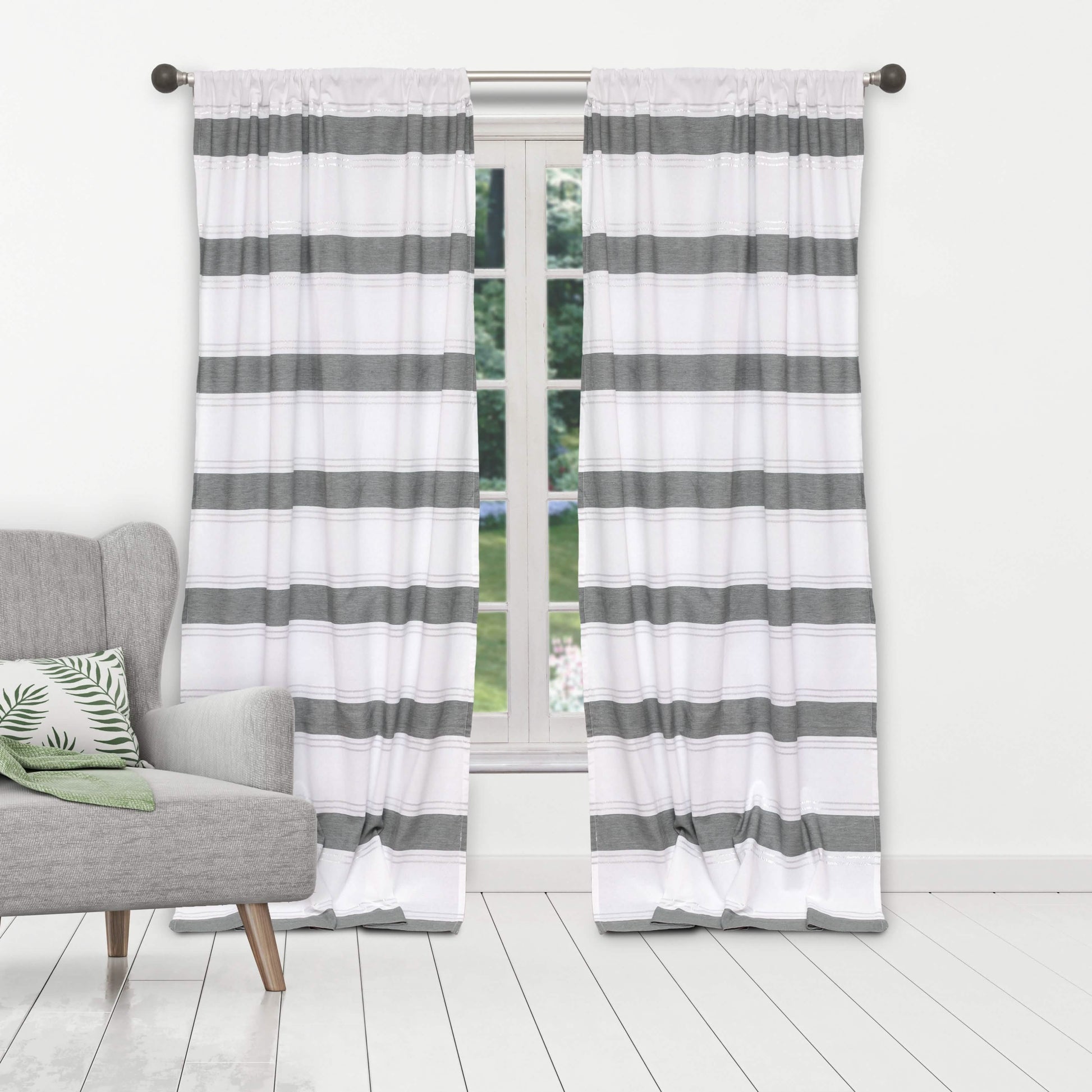 2-Piece Set: 100% Cotton Striped Pole Top Window Curtain Panel Pair DailySale